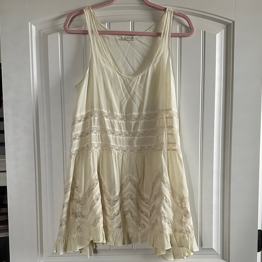 Intimately Free People Swing Lace Inset Tunic Cream Polka Dot - Picture 3 of 5